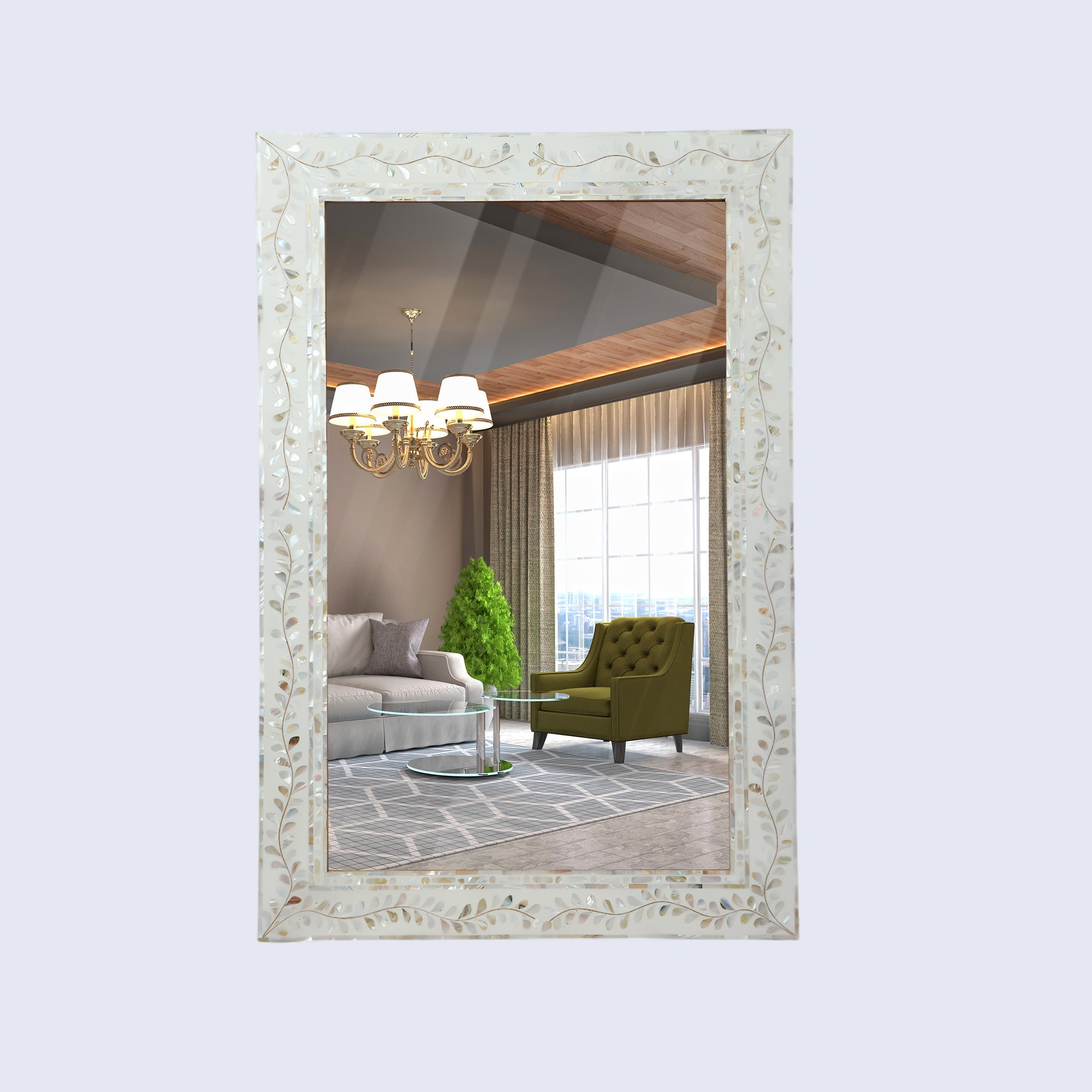 make to order grey white rectangular pattern mirror bone inlay collection 30x20 inches