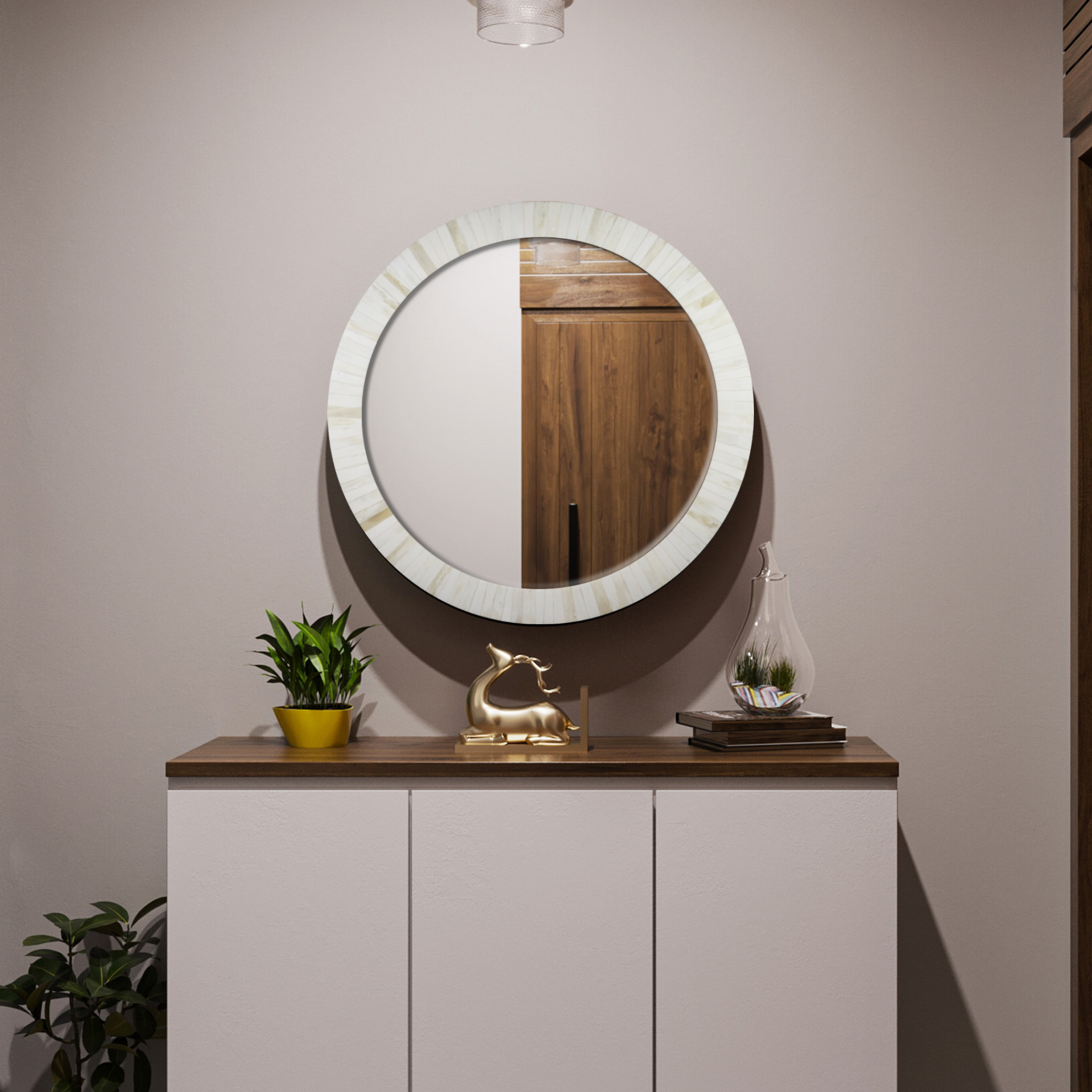 Make to order round white bone wall mirror 28 collection chaucer dame
