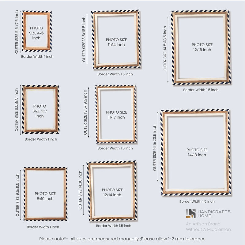 Size Chart for Poster Frames Marquet Bevel Collection Resin Inlay, Blue - White, 11