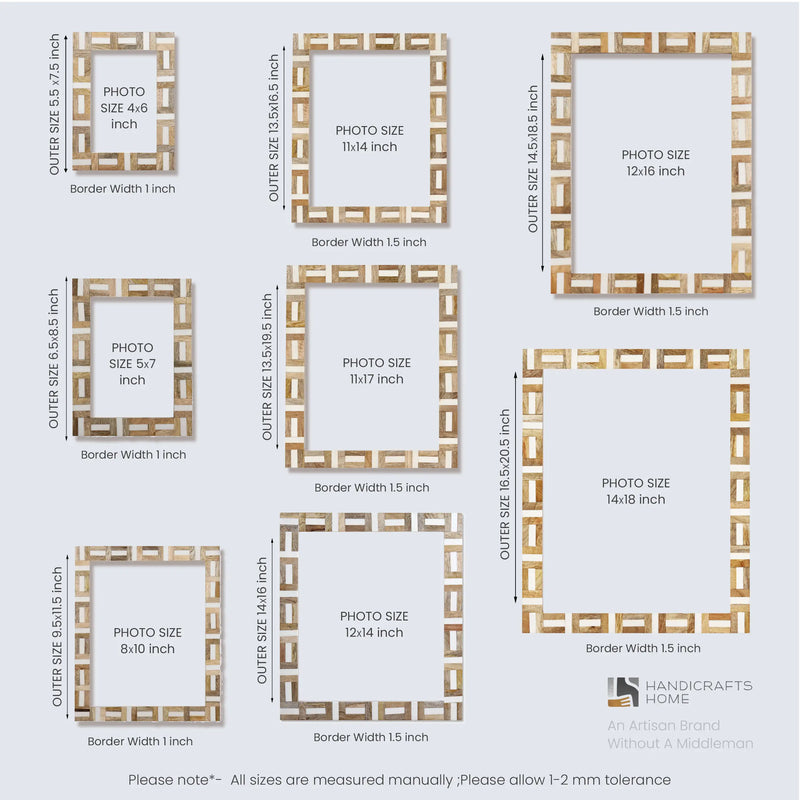 Size Chart for Picture Frame Marquet Chase Collection Resin Inlay Multi Color Pack of 2 Available in 8 Sizes