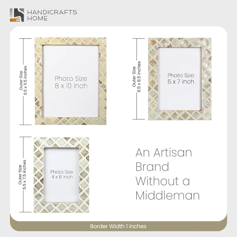 Size Chart for Picture Frame Moor Earth Pattern Collection Mother of Pearl Resin Inlay Multi Color in 3 sizes