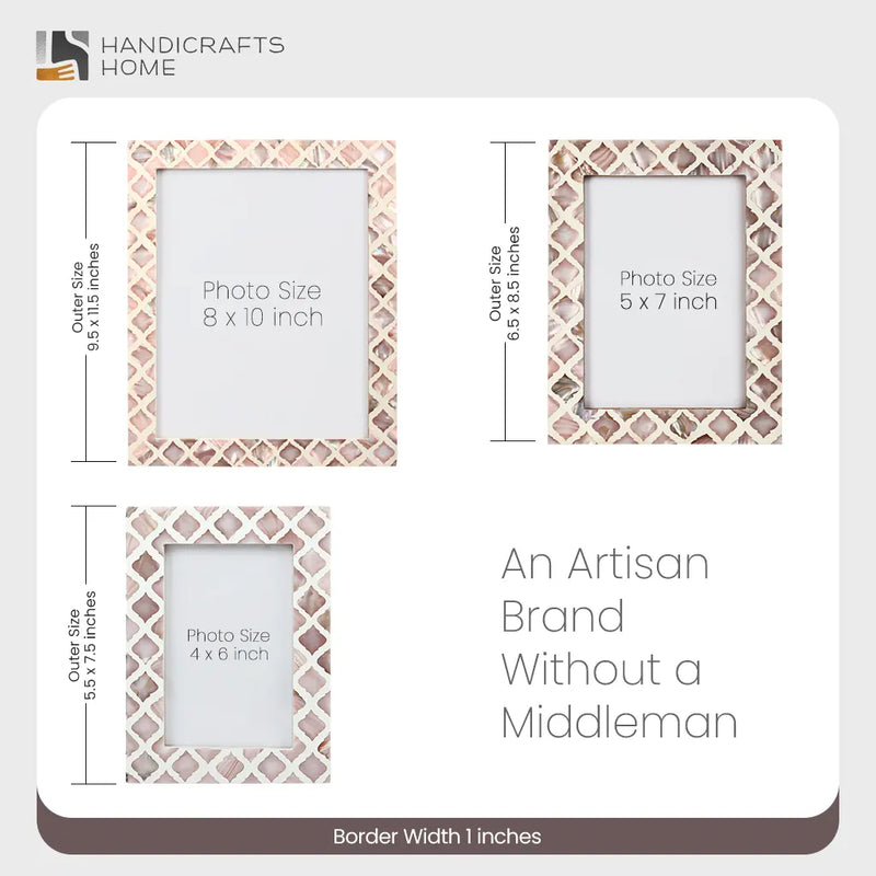 Size Chart for Picture Frame Moor Fire Pattern Collection Mother of Pearl Resin Inlay Multi Color in 3 sizes