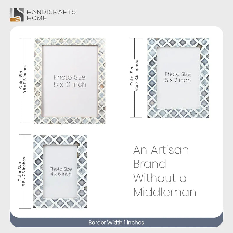 Size Chart for Picture Frames Moor Sky Collection Mother of Pearl Resin Inlay Blue White 3 Sizes