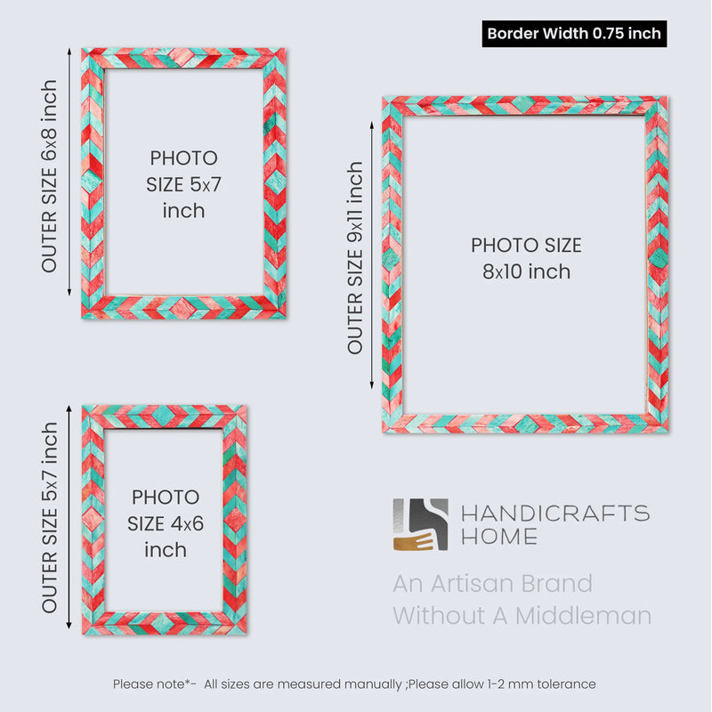 Size Chart for Picture Frame Mosaic Chevron Collection Resin Inlay Green Red 3 Sizes