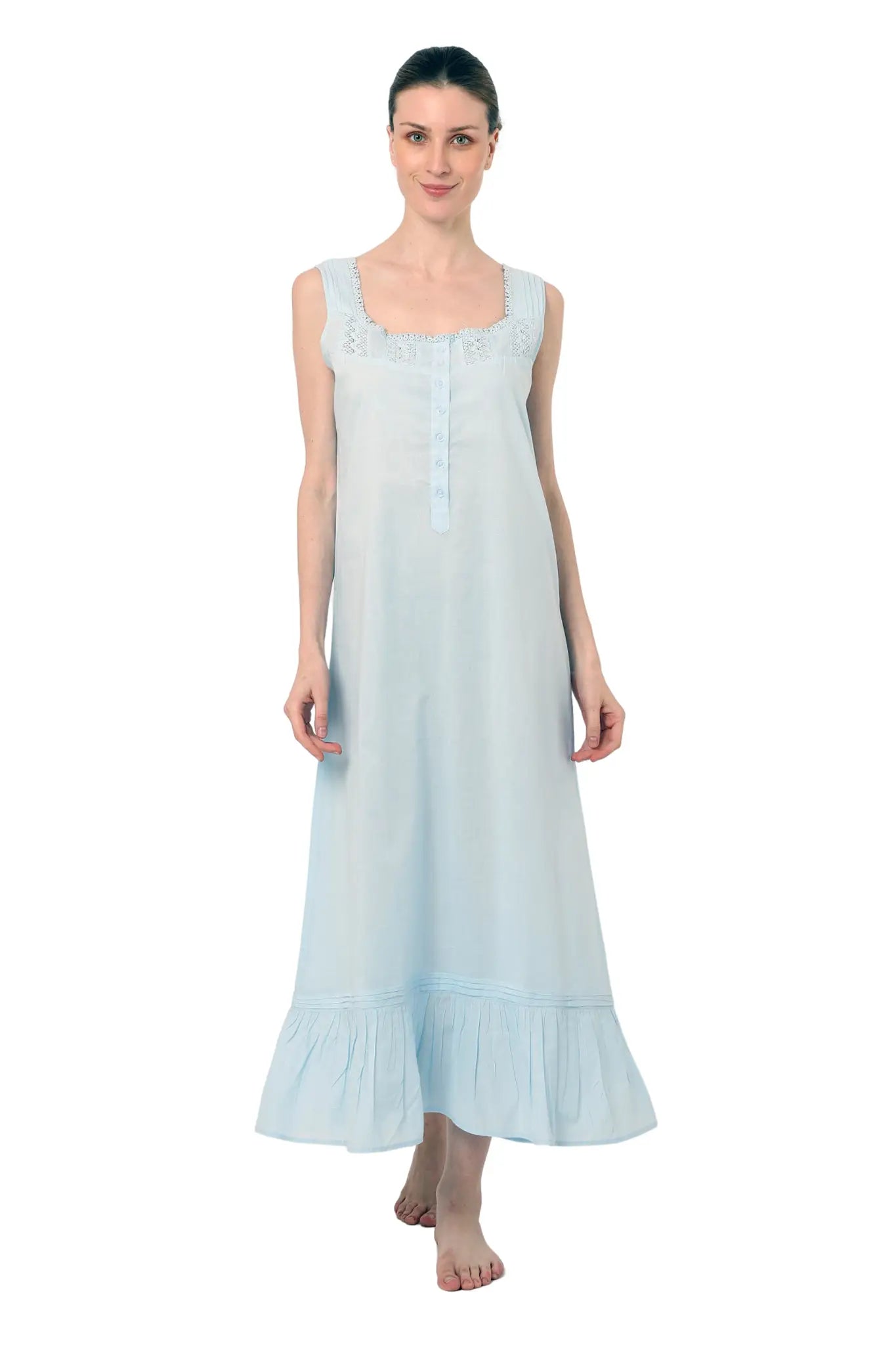 Victorian Style Long Nightgown – Vintage Women’s Nightdress in Blue (Sizes US 6–20)