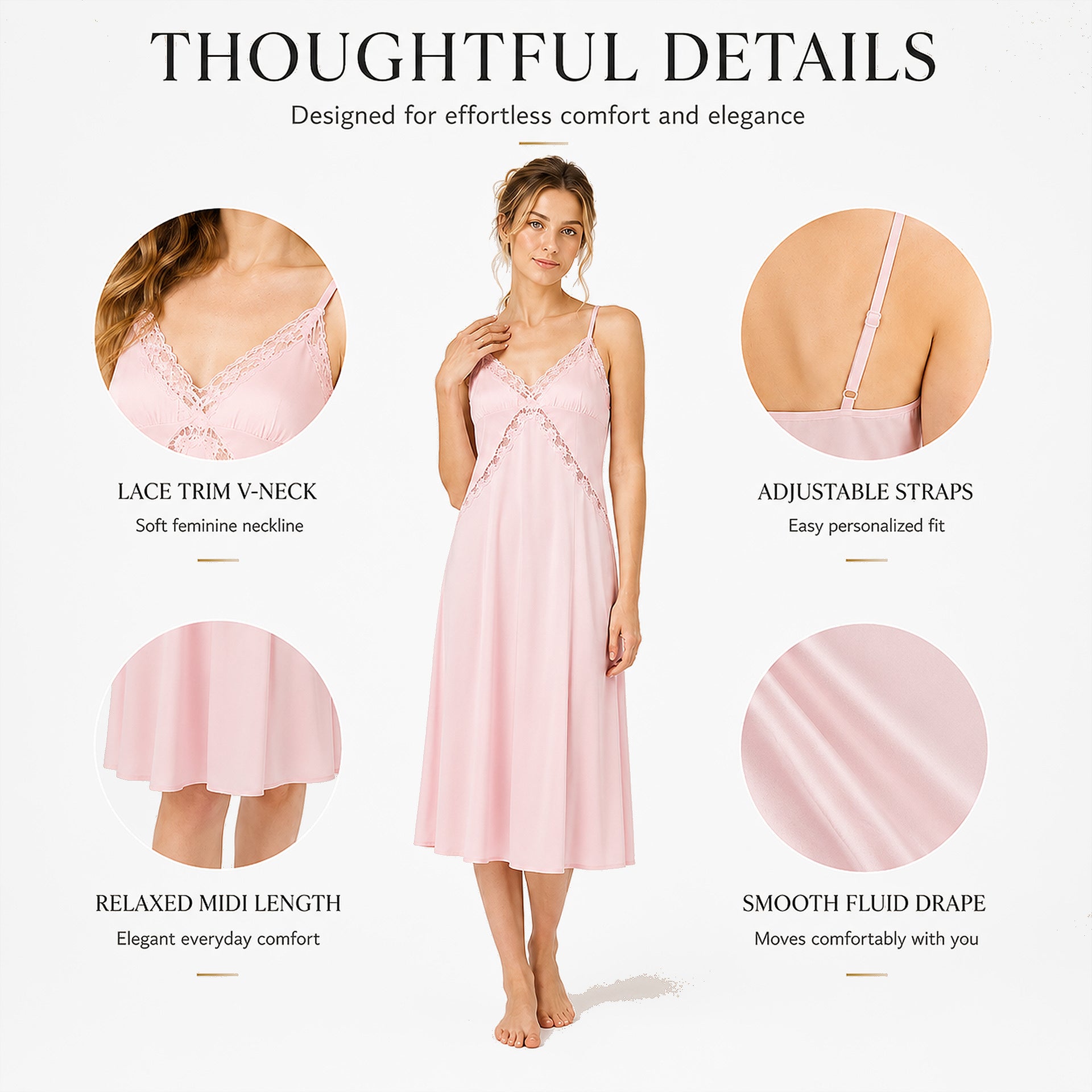 Nightdress For Women Short Nightgowns Pink S to 3XL