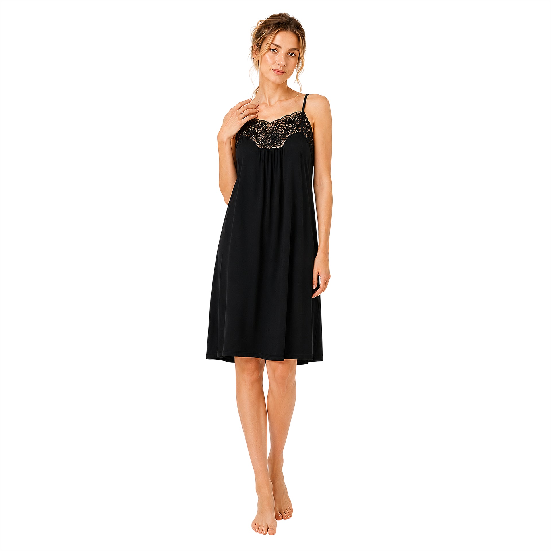 Nightdress for Women V-Neck Pullover Short Nightgowns Black S to 3XL