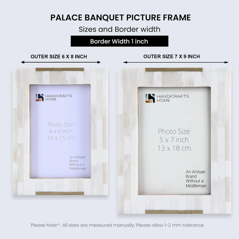 Size Chart for Picture Frames Palace Banquet Collection Bone Inlay Brass Beige White 4x6 5x7