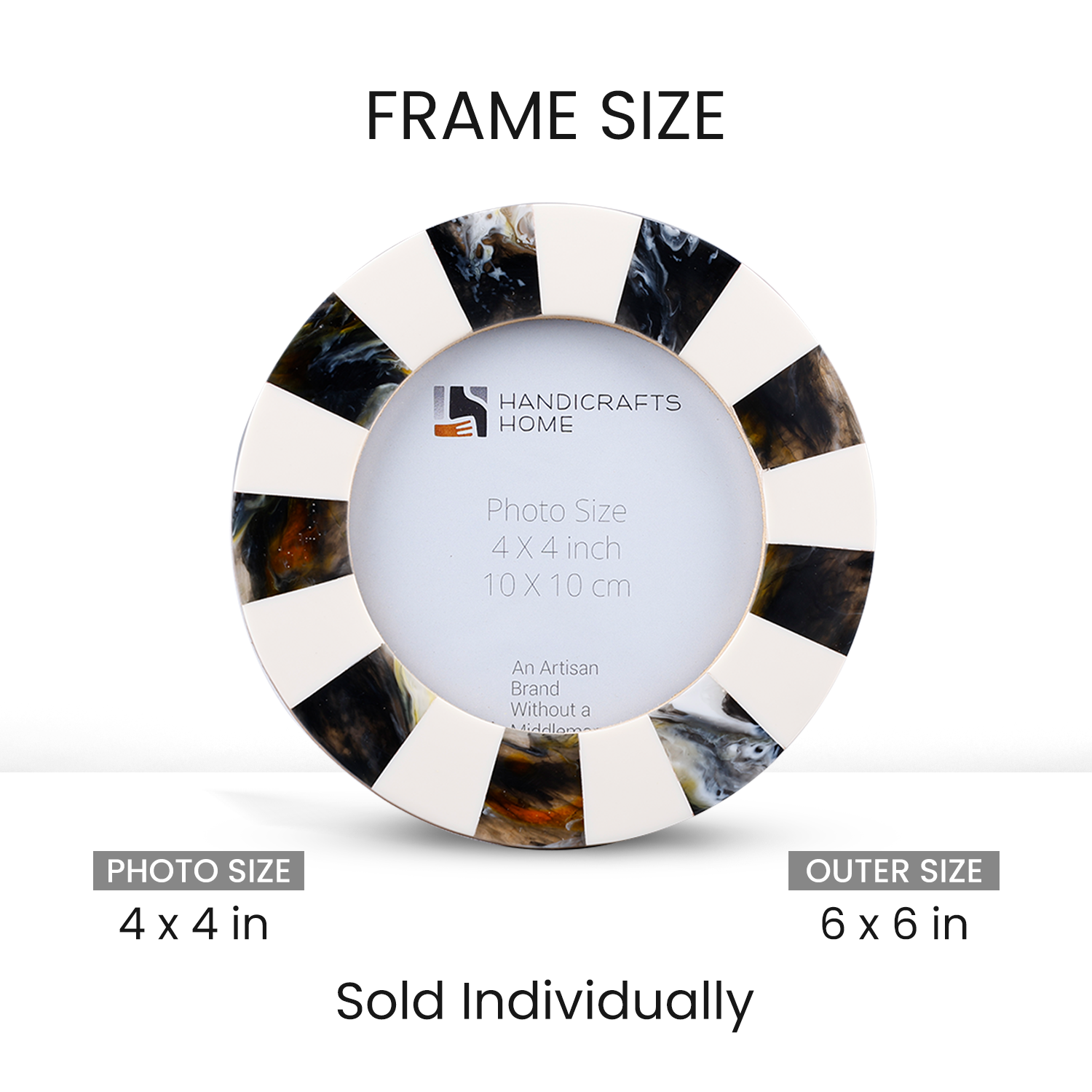 Round Resin Inlay Baby Picture Frame 4x4 Black white Nursery Decor
