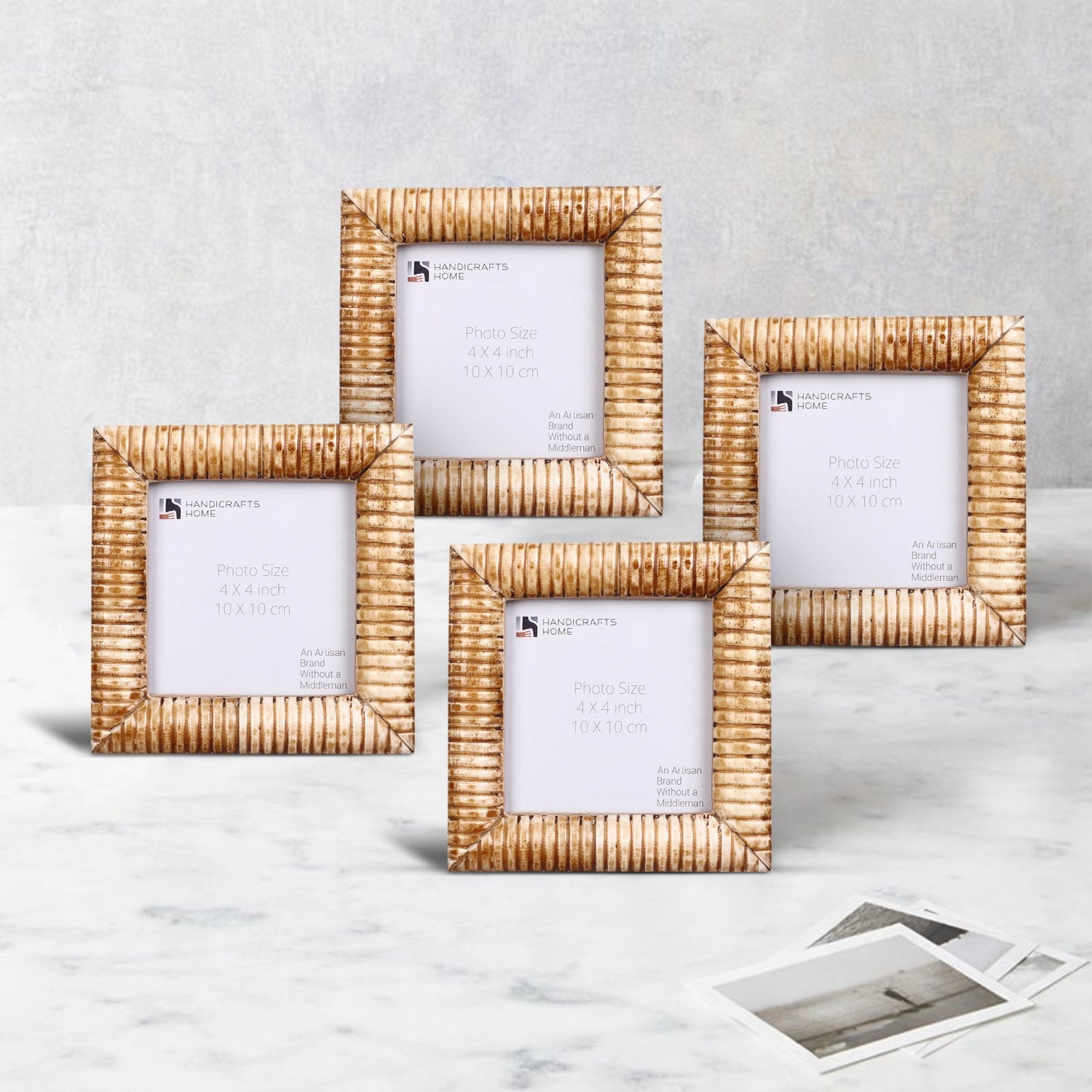 Ridged Pattern Bone Inlay Decorative Baby Picture Frame Combo- 4"x4"