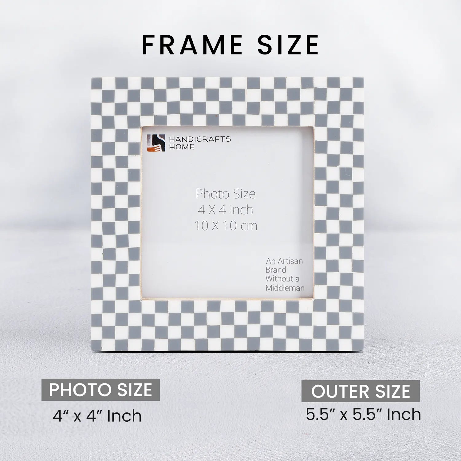 Checkered Picture Frame | Grey White Bone & Resin Inlay | 4x4