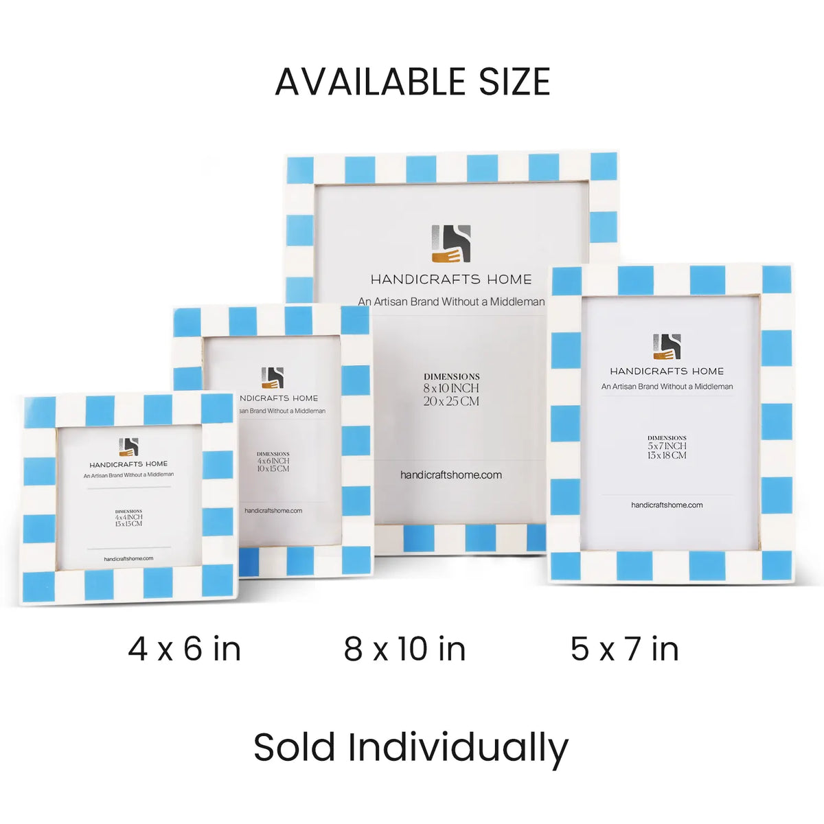 Handmade Checkered Picture Frame - Turq & White Resin Inlay - 4x4 4x6 5x7 8x10, for tabletop or wall display