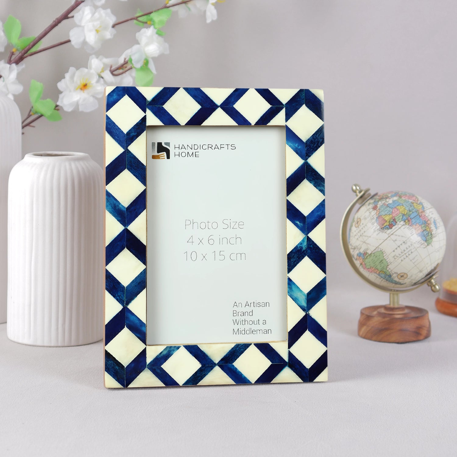 Picture Frame Diamond Pattern Collection Bone Inlay Blue & White – 4x6 & 5x7"