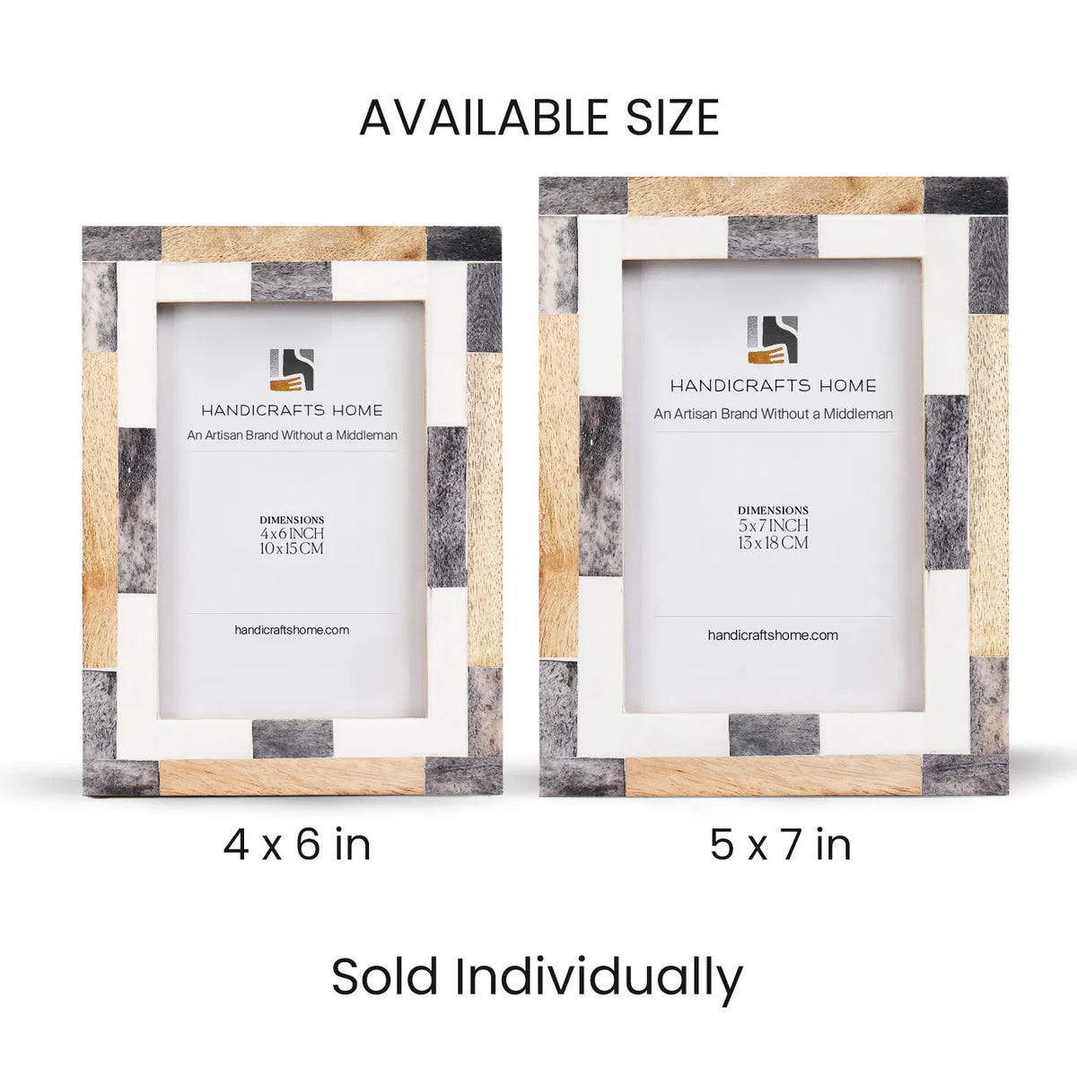 Handmade Bone Inlay & Wood Picture Frame - Blockline Collection - 4x6 5x7, for tabletop or wall display