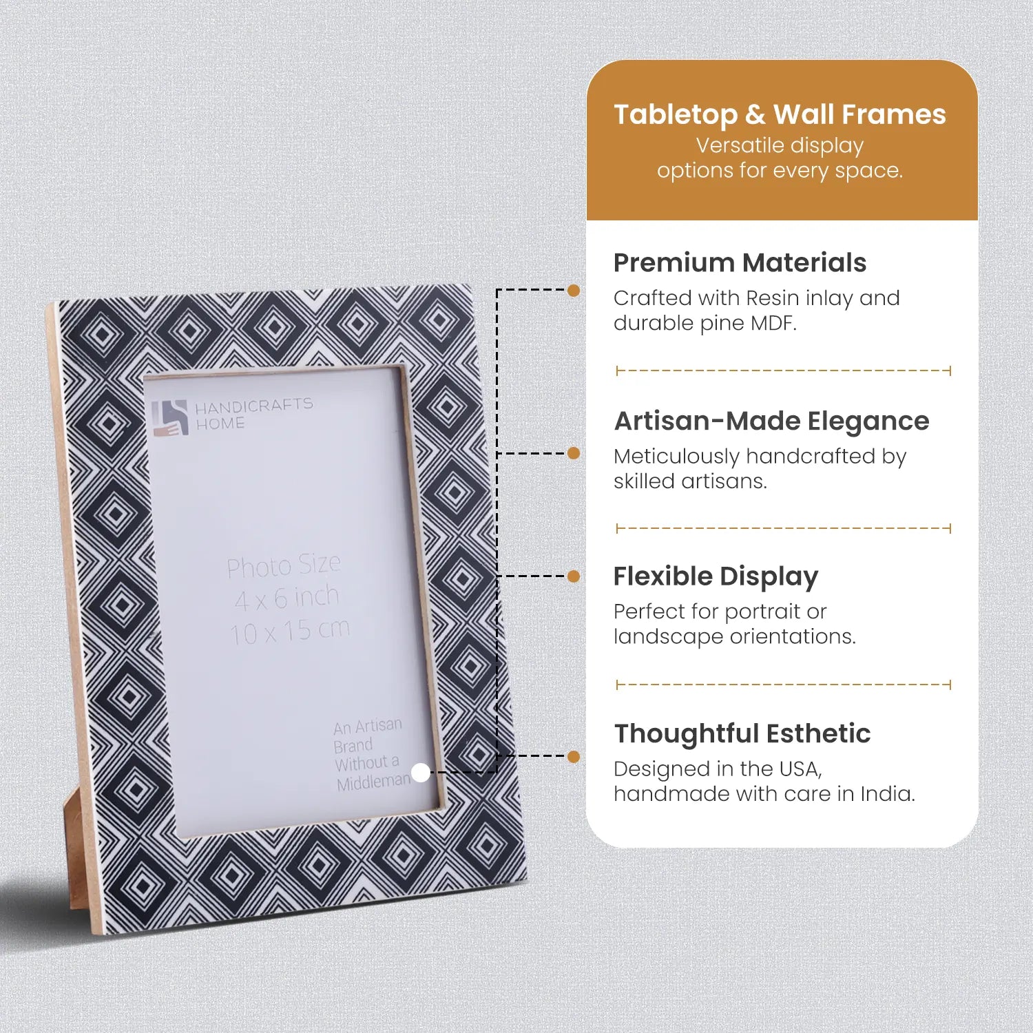 Picture Frame Tribal Collection Bone Inlay Black & White – 4x6 & 5x7"