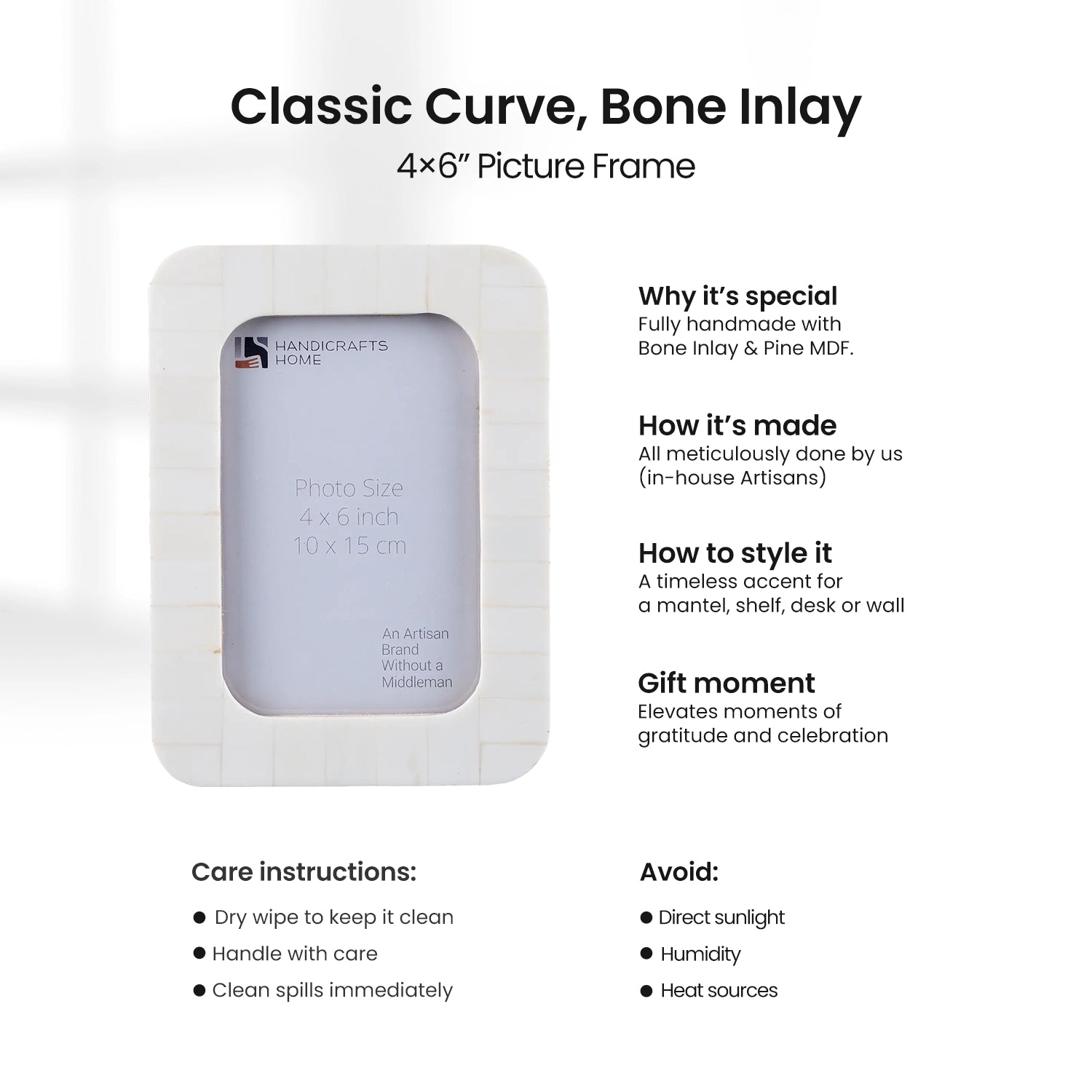 Picture Frames Classic Curve Bone Inlay Collection White-4x6, 5x7"
