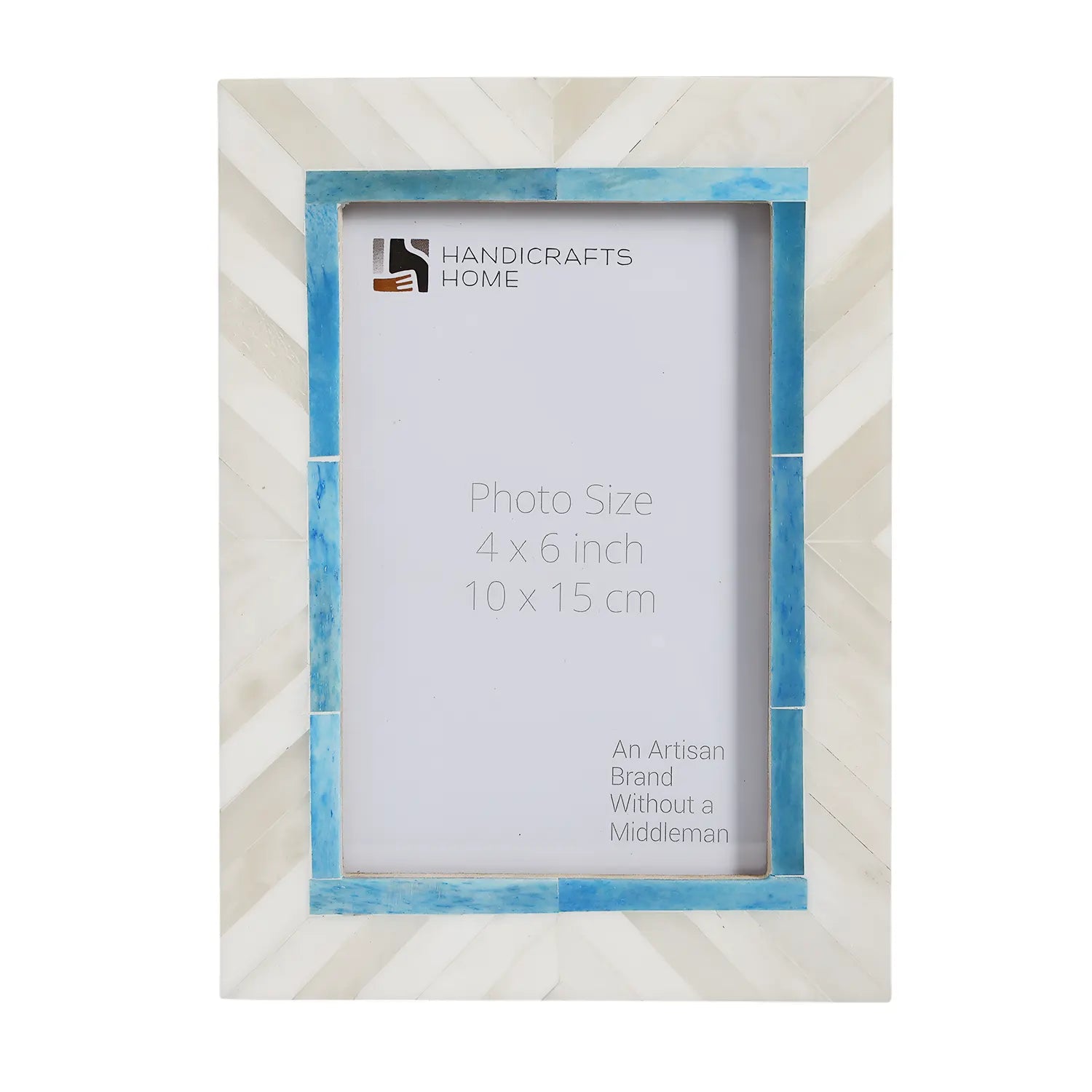 Bone Inlay Picture Frame | Coastal Chevron Blue & White