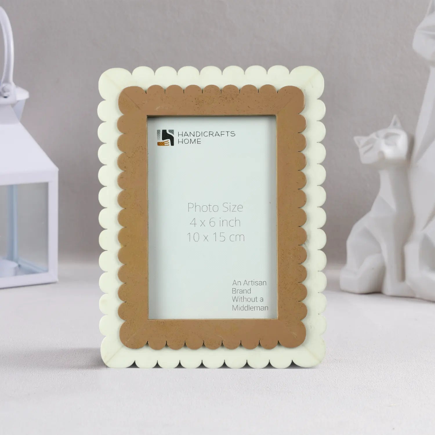 Picture Frame Petal Scallop Collection Bone Inlay Brown & White – 4x6 & 5x7"