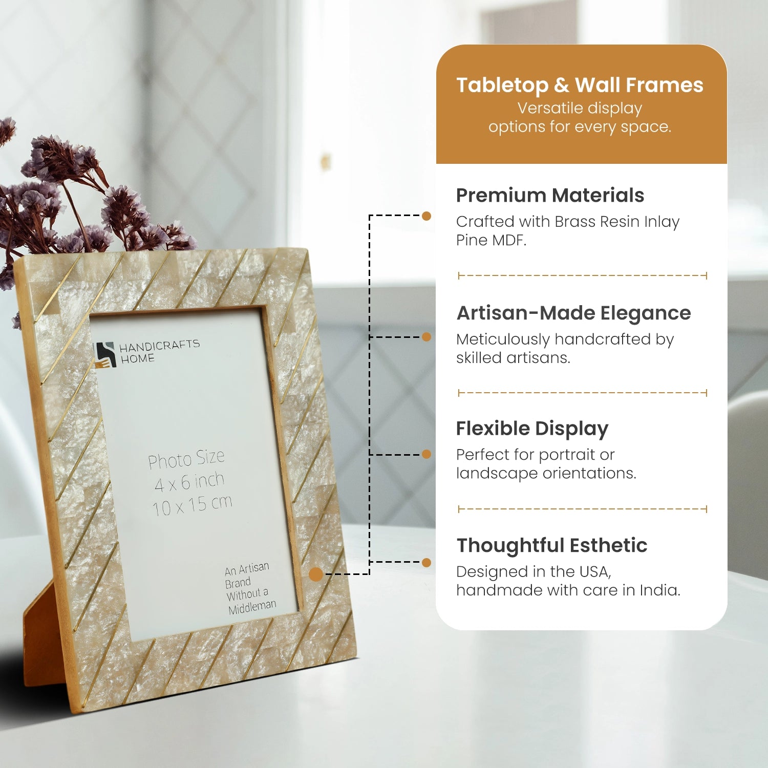 Picture Frame Brasselin Collection Resin Inlay & Brass Grey – 4x6 & 5x7"