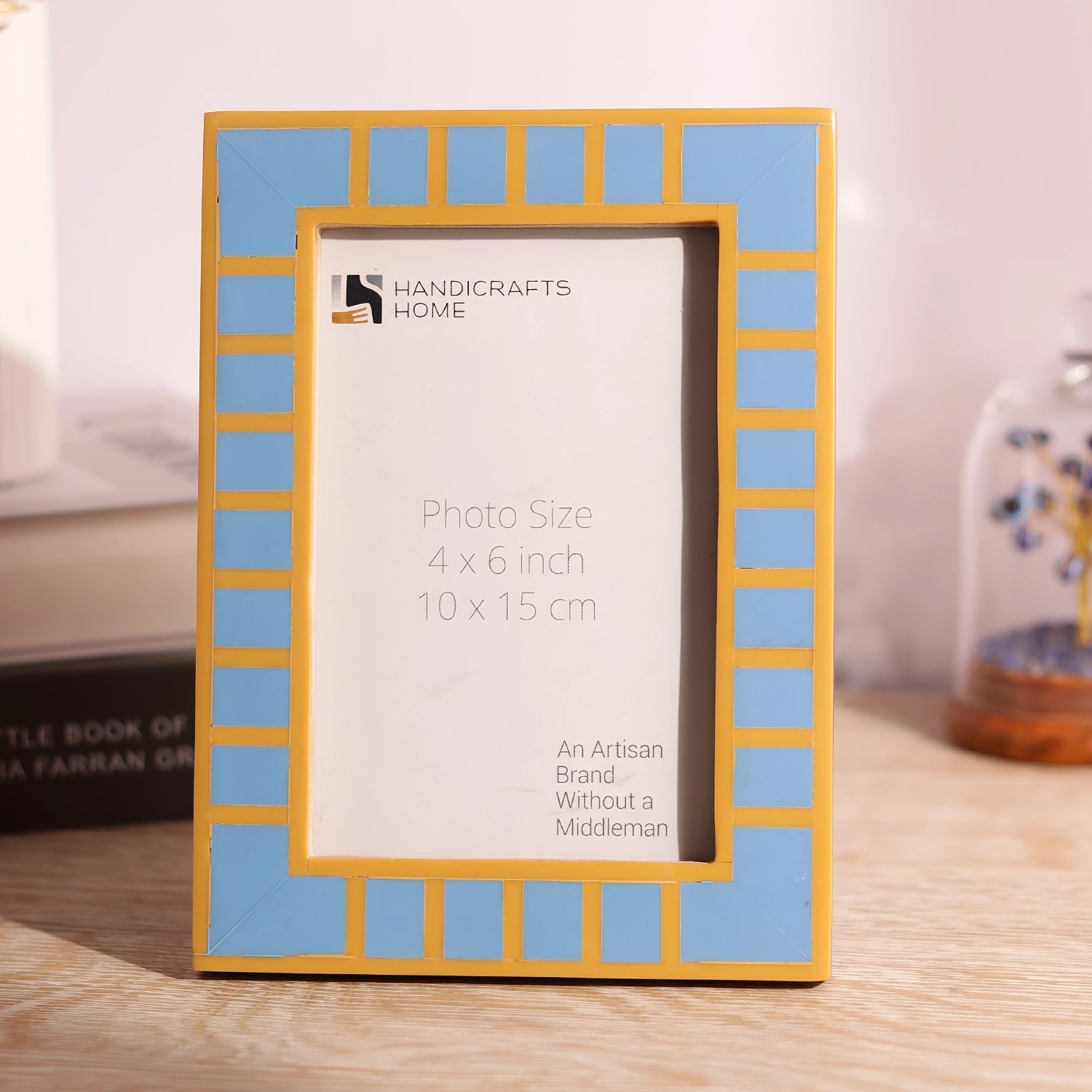 Picture Frame Classic Block Stripe Collection Resin Inlay, Turquoise – 4x6 & 5x7
