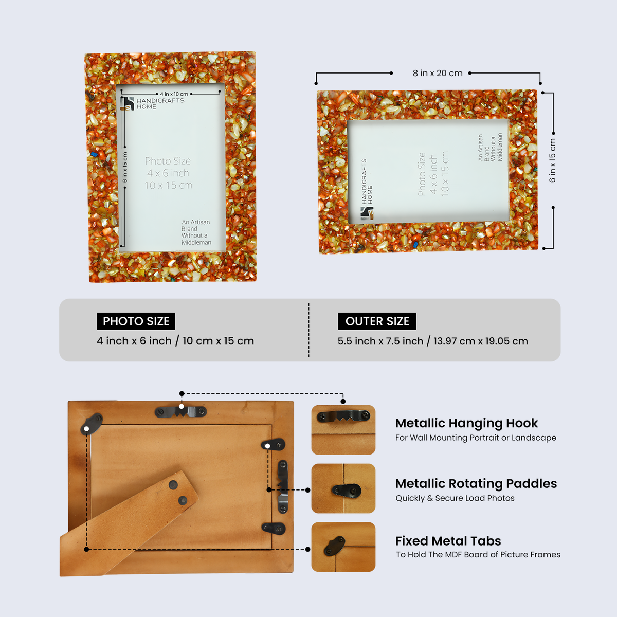 Pre Order Mother of Pearl & Resin Inlay Picture Frame | Crush Brown | Fits 4x6 Photos