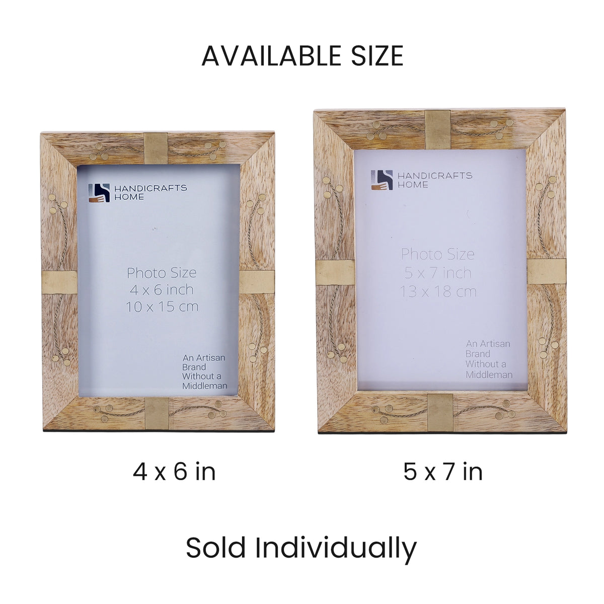 Picture Frame Midline Brass Pattern Collection Wood & Brass Inlay Multicolor – 4x6 & 5x7"
