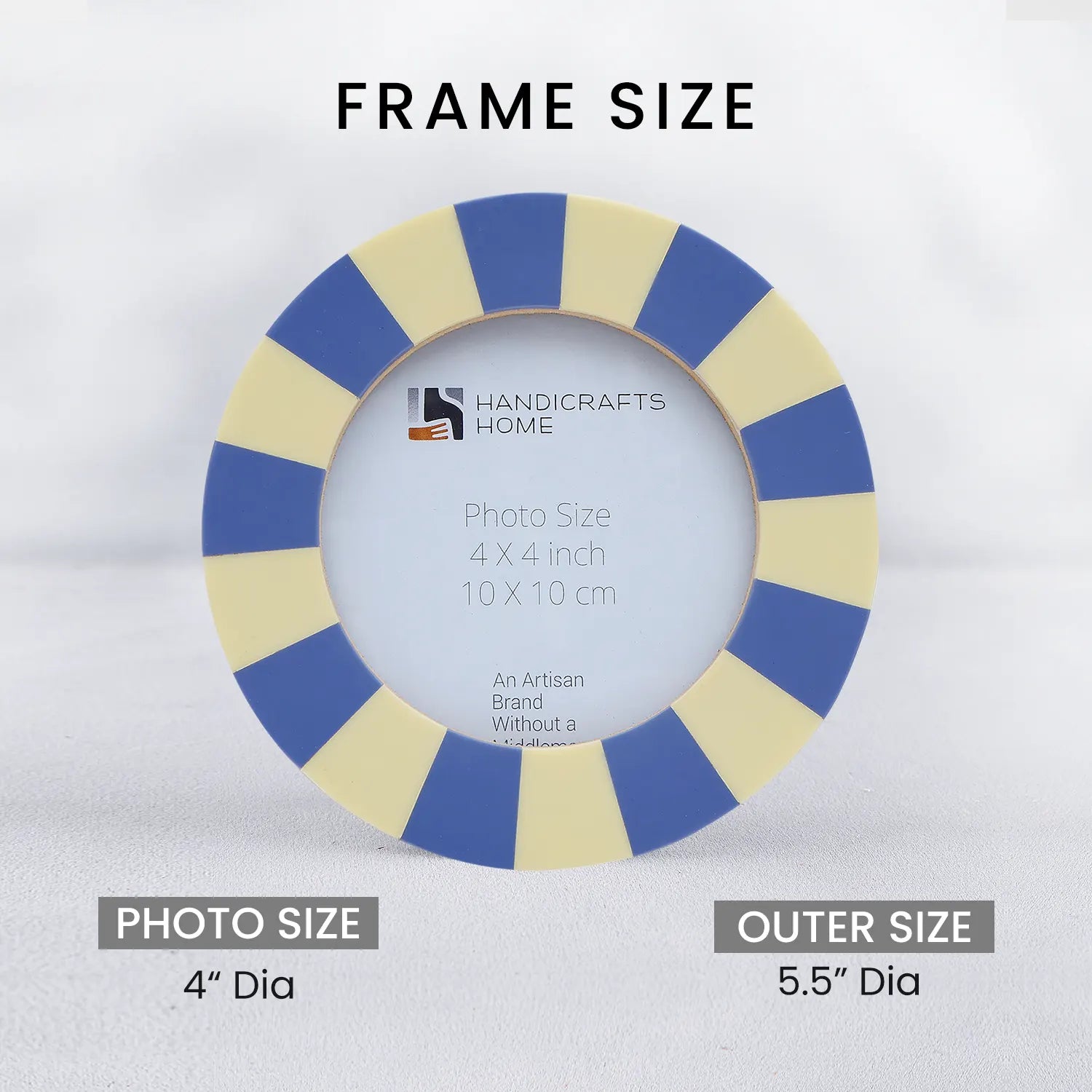 Round Resin Inlay Baby Picture Frame 4x4 Blue Cream Table Wall Decor