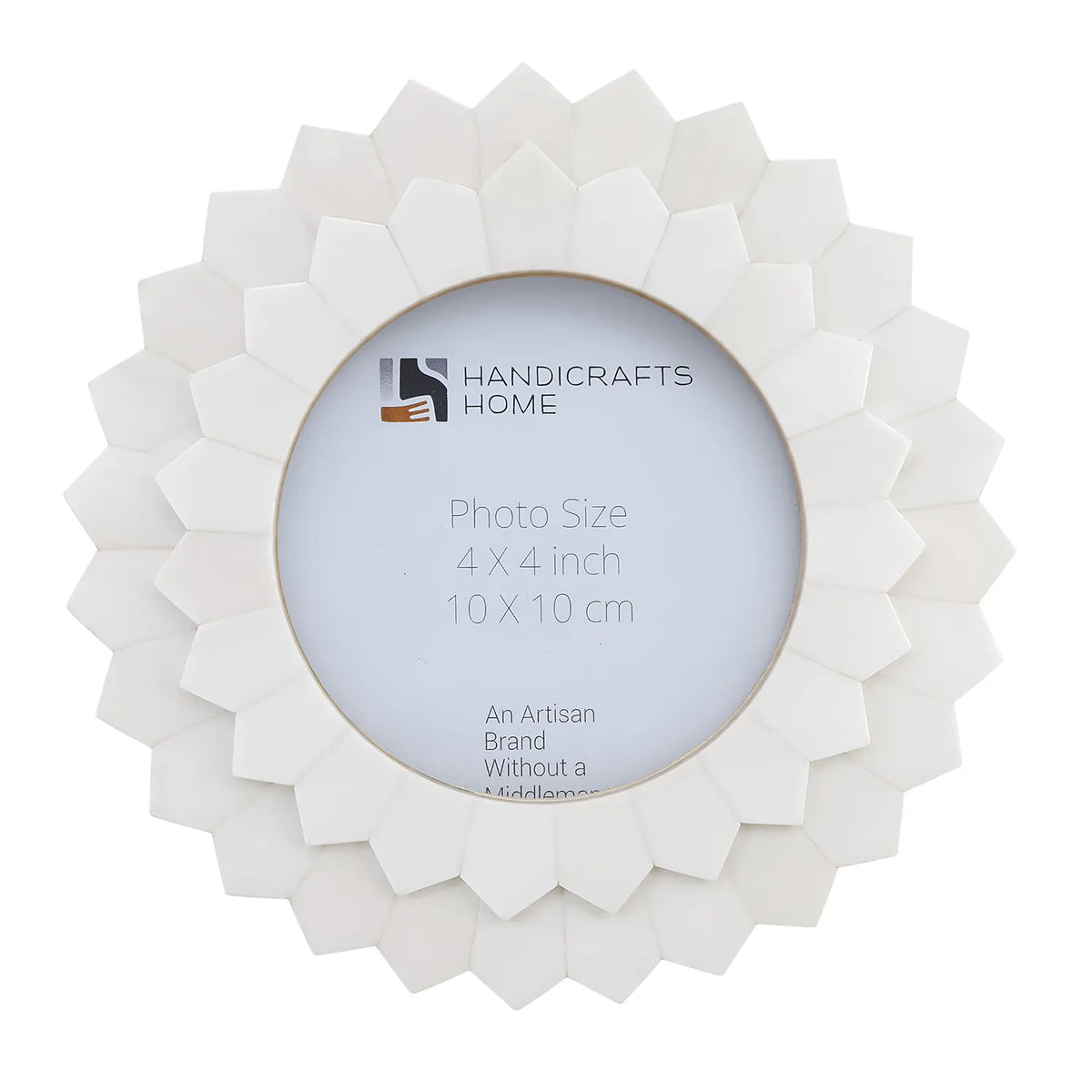 Handmade Palace Radiance Bone Inlay Round Picture Frame - 4x4, for tabletop or wall display