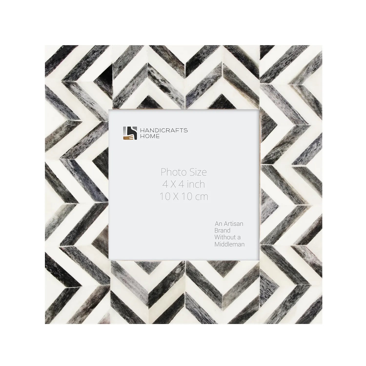 Baby Picture Frames Herringbone Pattern Collection Bone Inlay - Grey, 4" x 4"