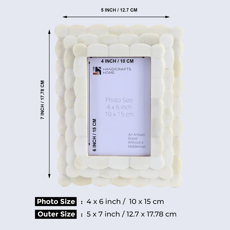 Size Chart for Ivory White Scallop Bone Inlay Frame 4x4 4x6 5x7 Decor