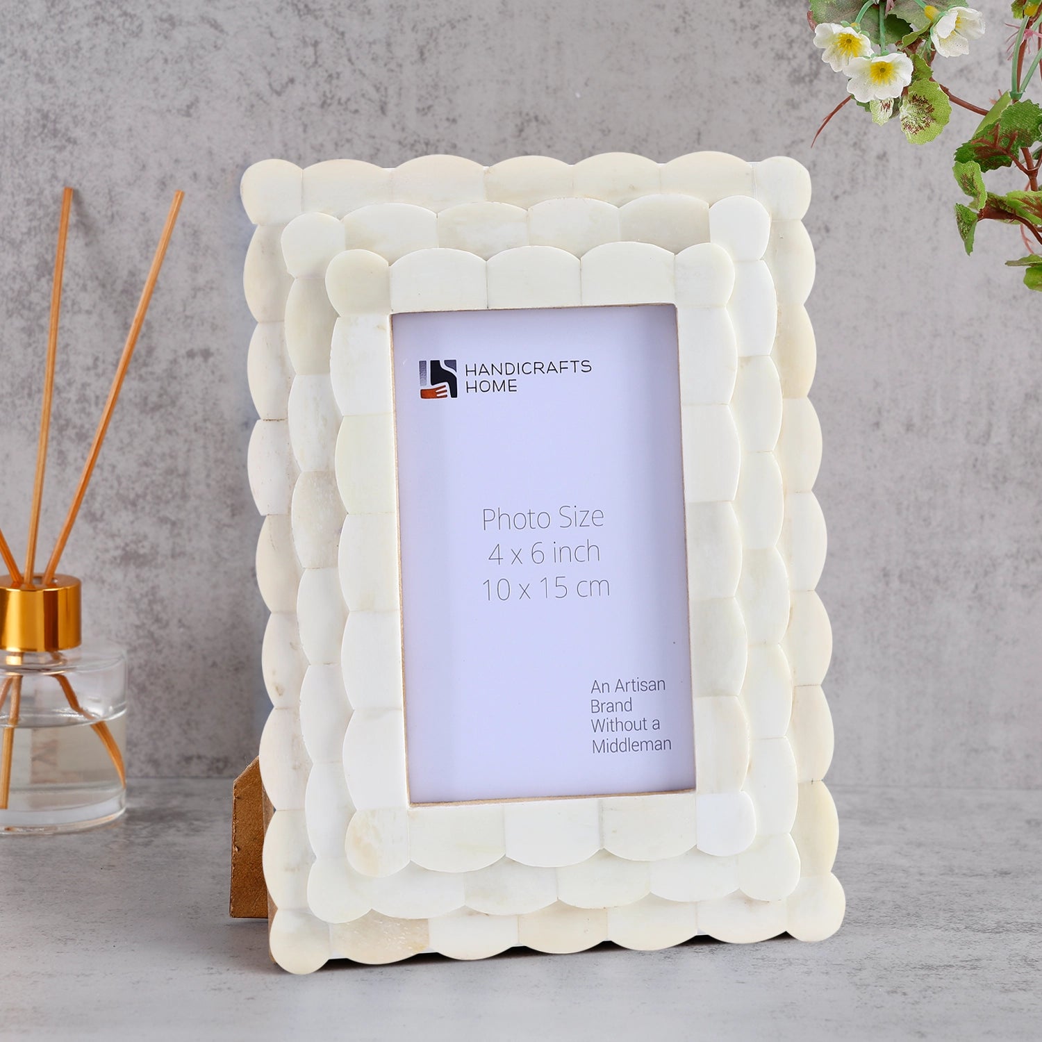 Ivory White Scallop Bone Inlay Frame 4x4 4x6 5x7 Decor