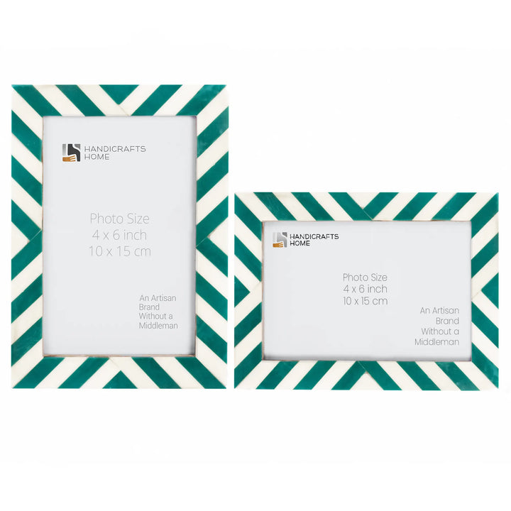 Handmade Candy Cane Mint Resin Inlay Picture Frame, Green - White, 3 Sizes, for tabletop or wall display