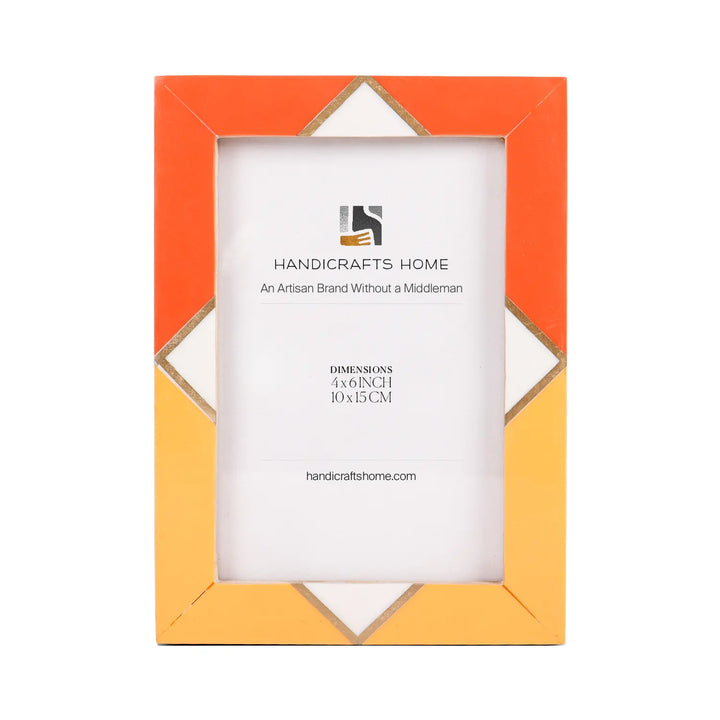 Handmade Picture Frame Menton Orange Pattern Collection Brass & Resin Inlay Orange – 3 Sizes