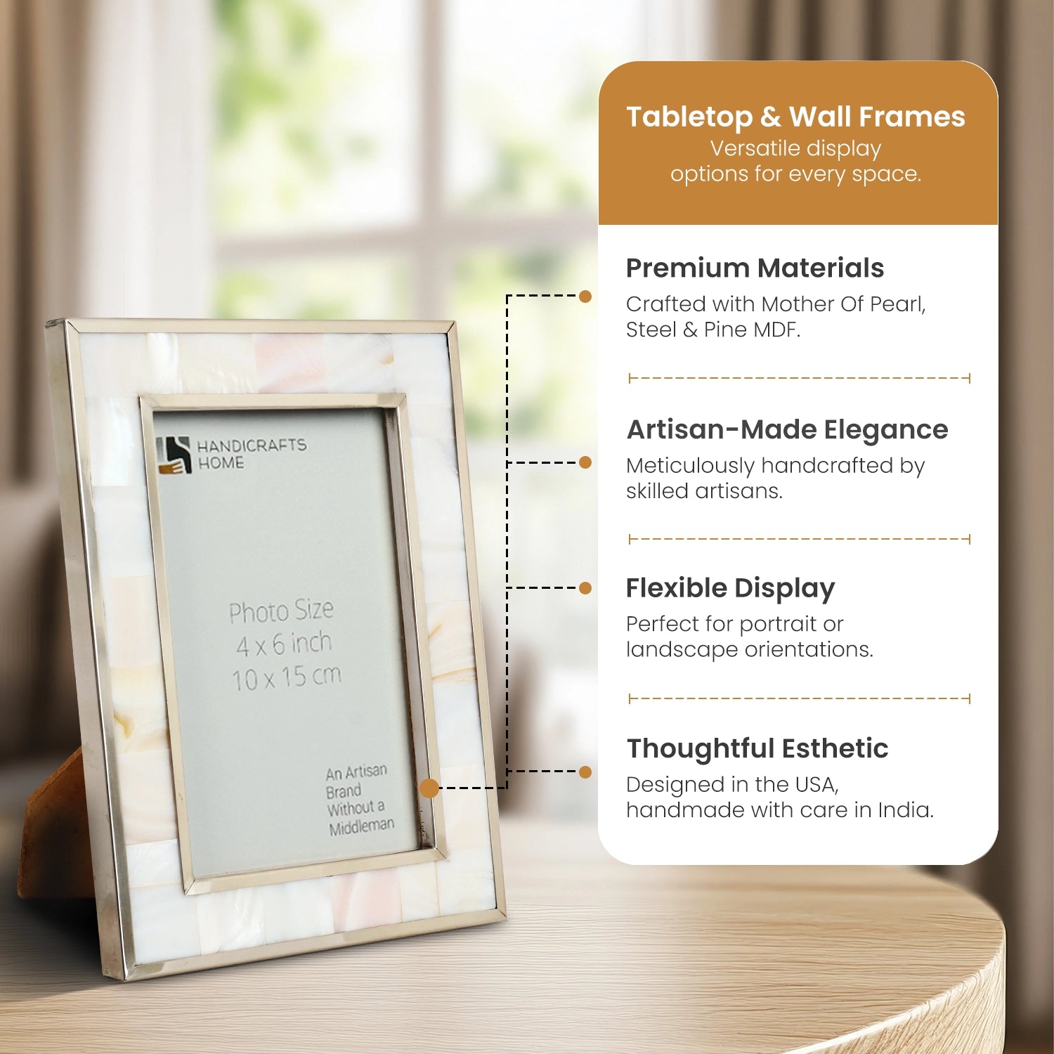 Picture Frame Camelot Maiden Collection Brass & Resin Inlay Gold & White – 4x6"