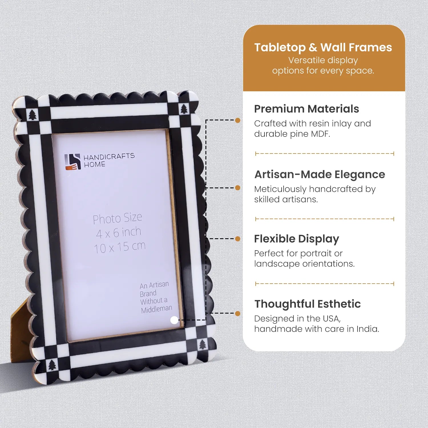 Picture Frame Chalet Nair Collection Resin Inlay Black & White – 4x6 & 5x7"