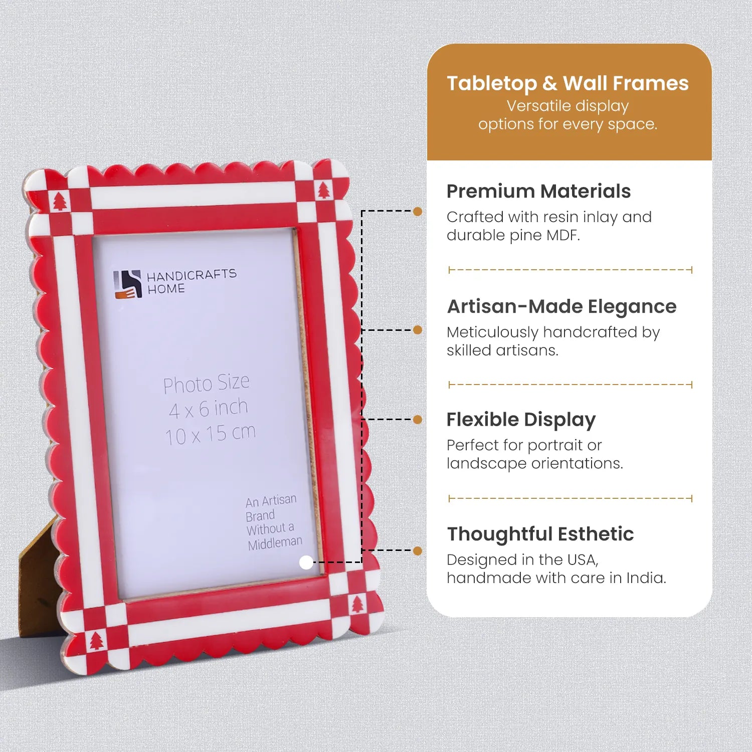Picture Frame Chalet Verde Rusch Collection Resin Inlay Red & White – 4x6 & 5x7"