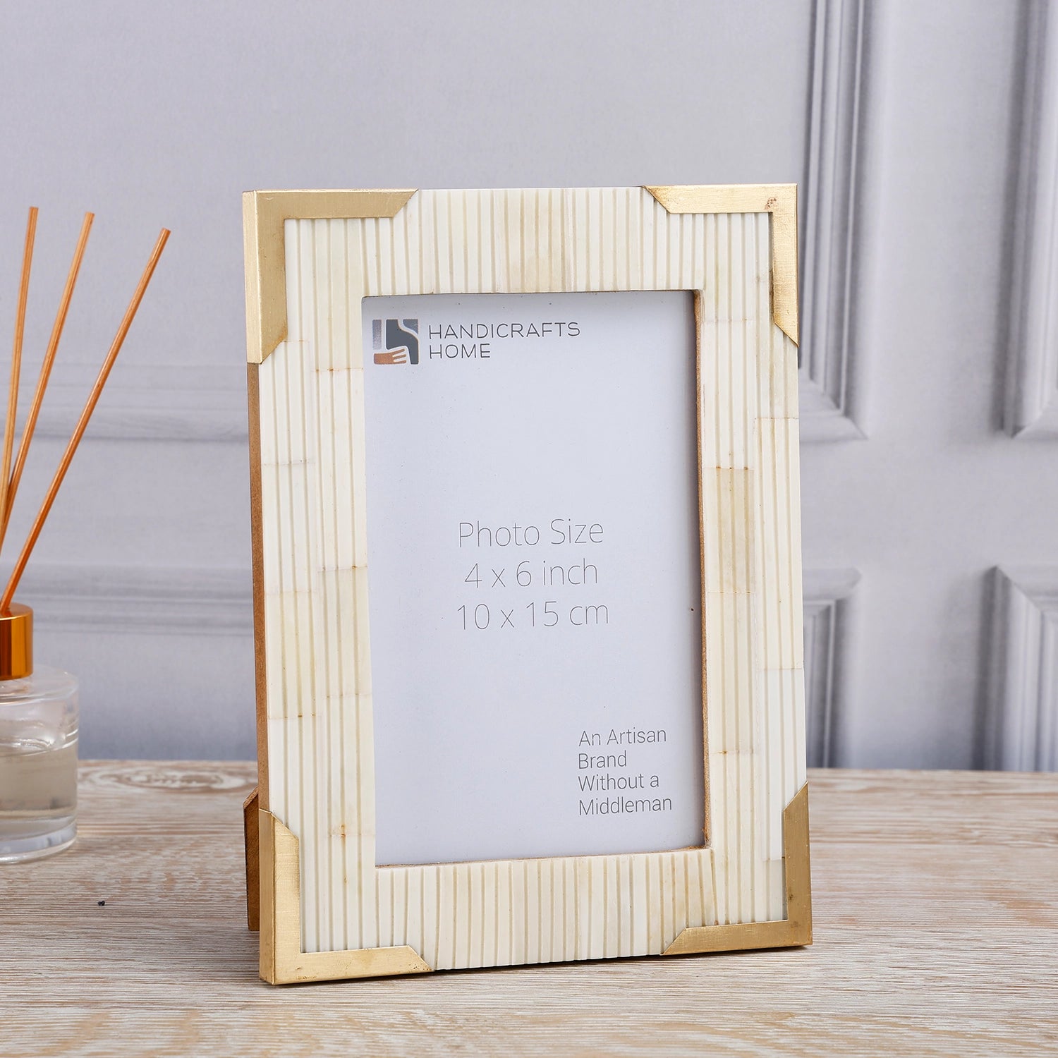 Picture Frame Deluxe Carta Collection Brass & Bone Inlay, 4x6