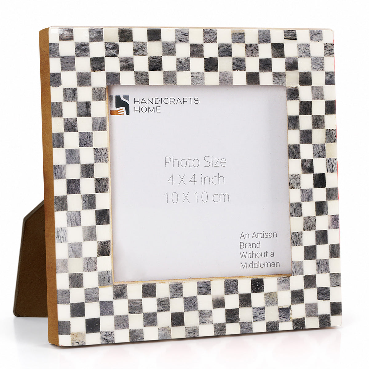 Grey & White Bone Inlay Picture Frame | Checkerboard | 4x4