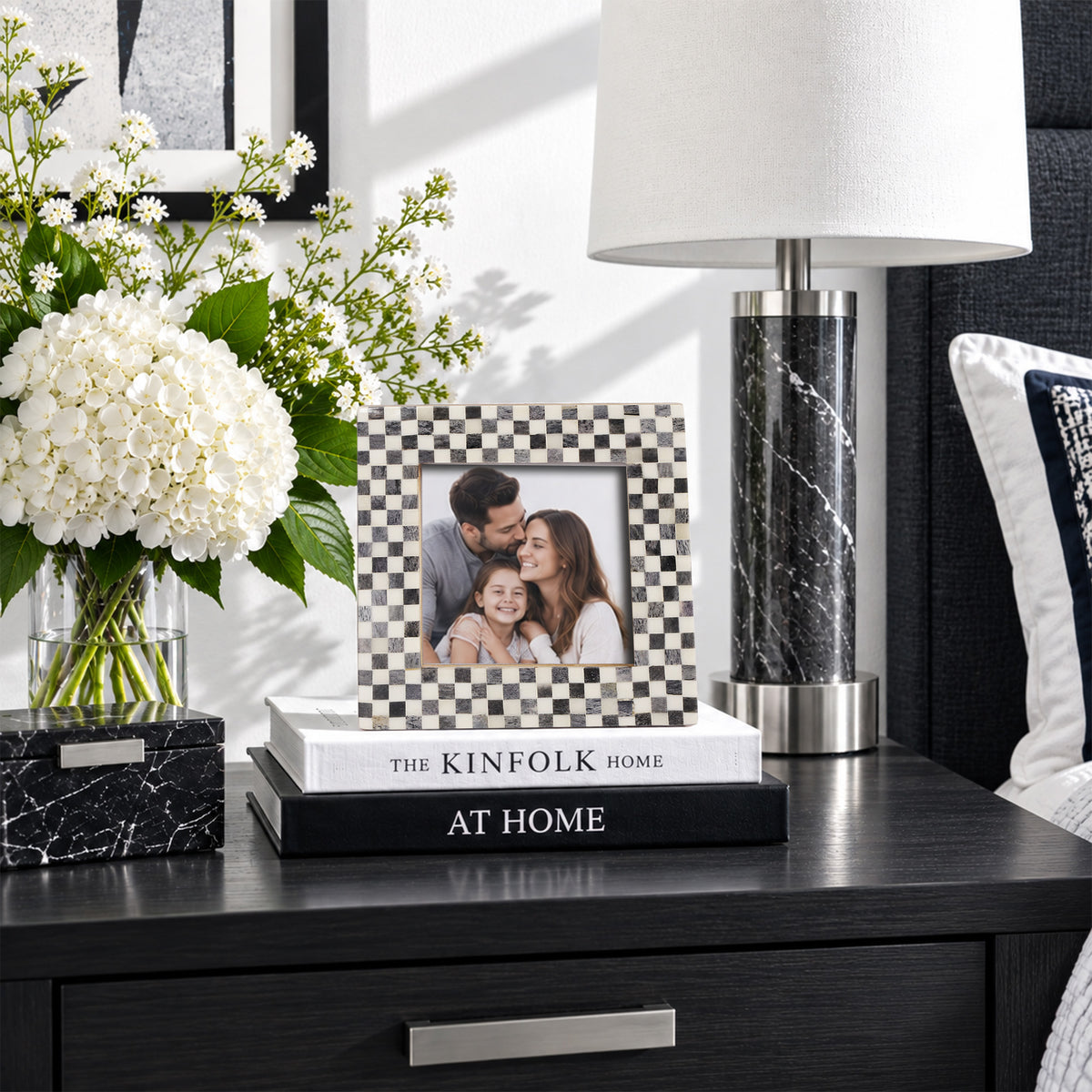 Grey & White Bone Inlay Picture Frame | Checkerboard | 4x4