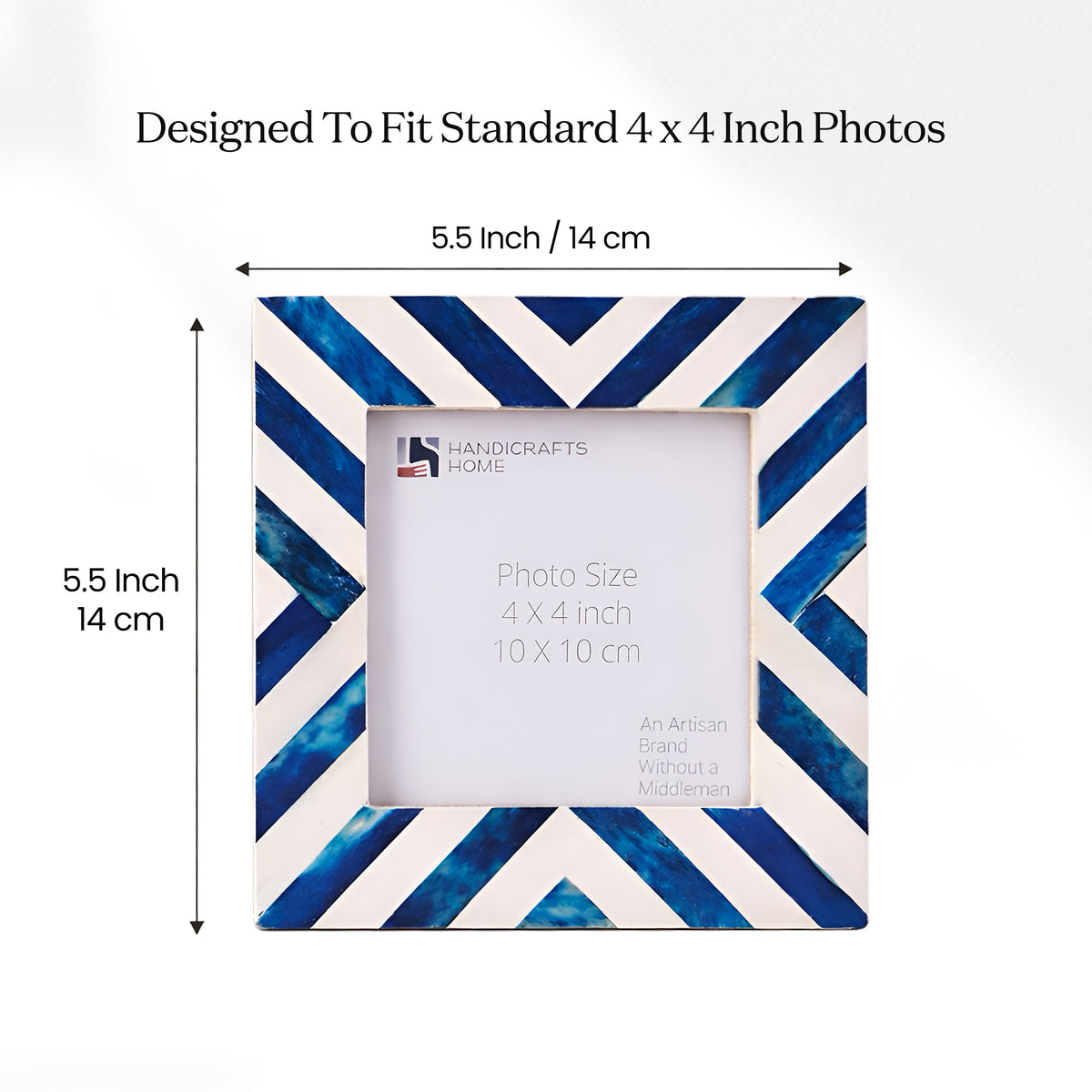 Picture Frame Chevron Collection Bone Inlay Blue 4x4 "