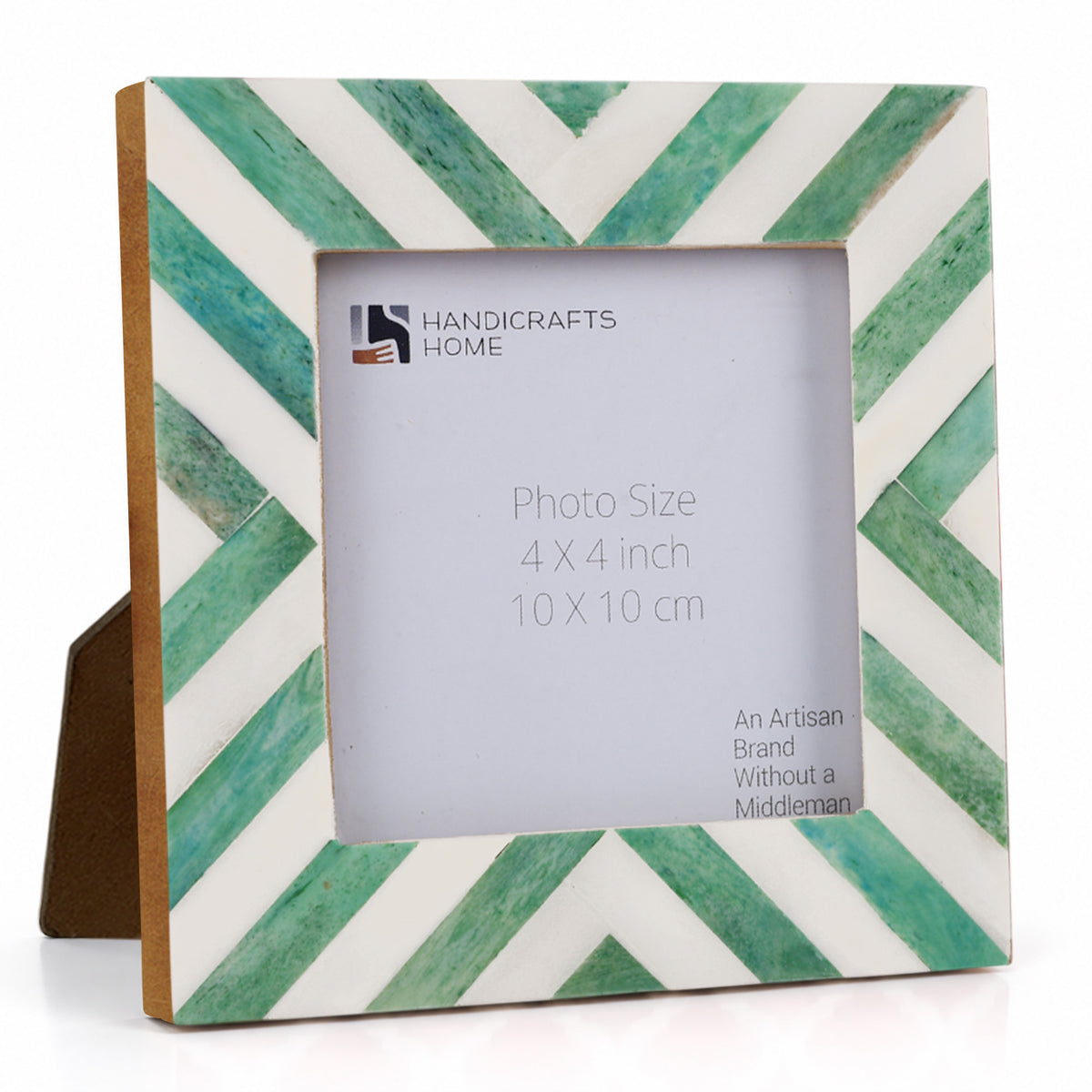 Picture Frame Chevron Collection Bone Inlay Green 4" x 4"