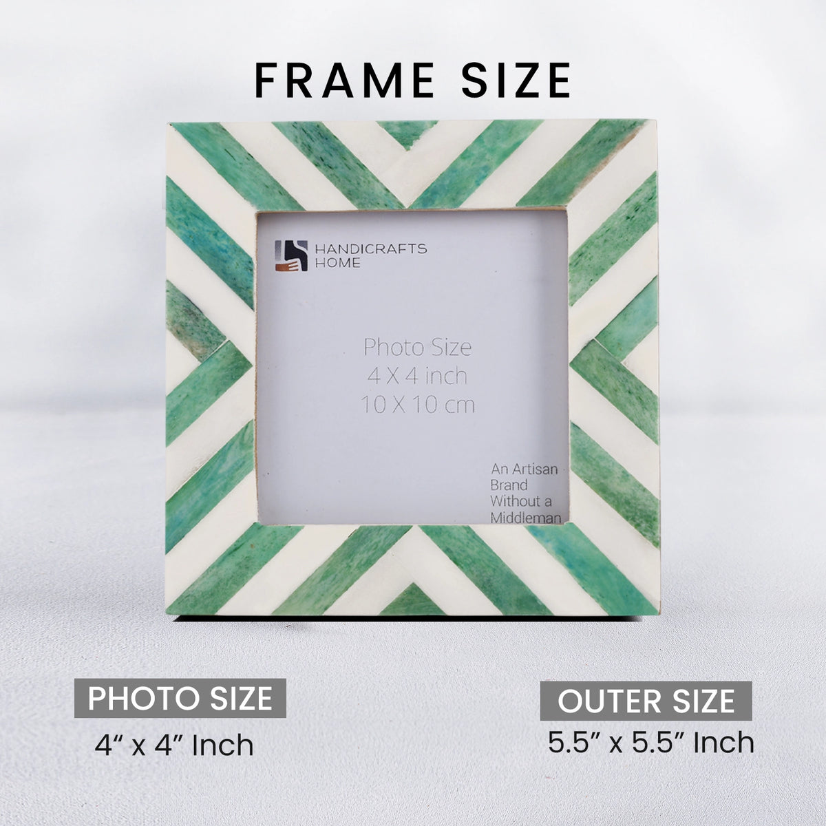 Picture Frame Chevron Collection Bone Inlay Green 4" x 4"