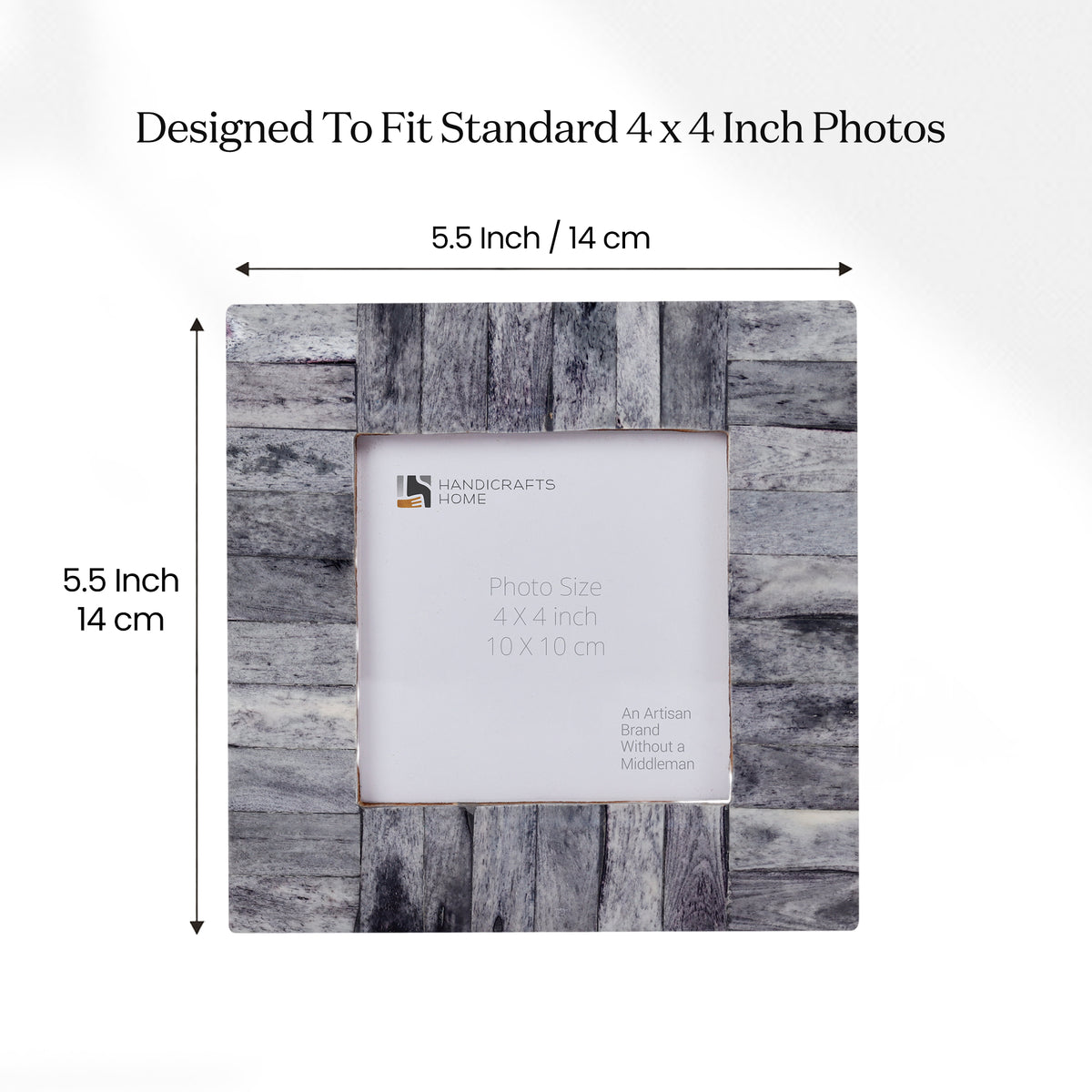 Baby Picture Frame Classic Collection Bone Inlay Grey  4x4 "