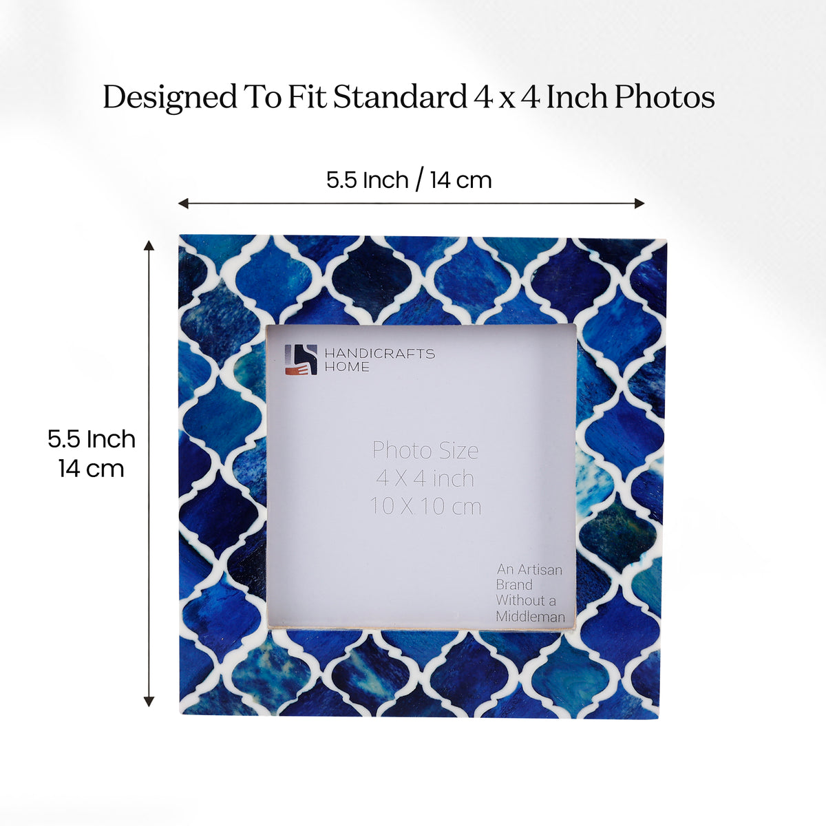 Moroccan Bone & Resin Mini Accent Frame | 4x4 Blue & White