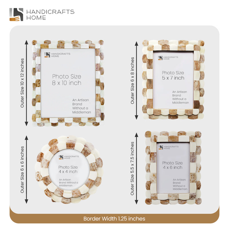 Size Chart for Picture Frame Scalloped Art Collection Bone Inlay Brown White 3 Sizes