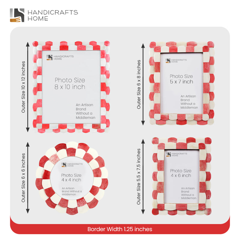 Size Chart for Baby Round Picture Frame Scalloped Collection Bone Inlay Red 4x4
