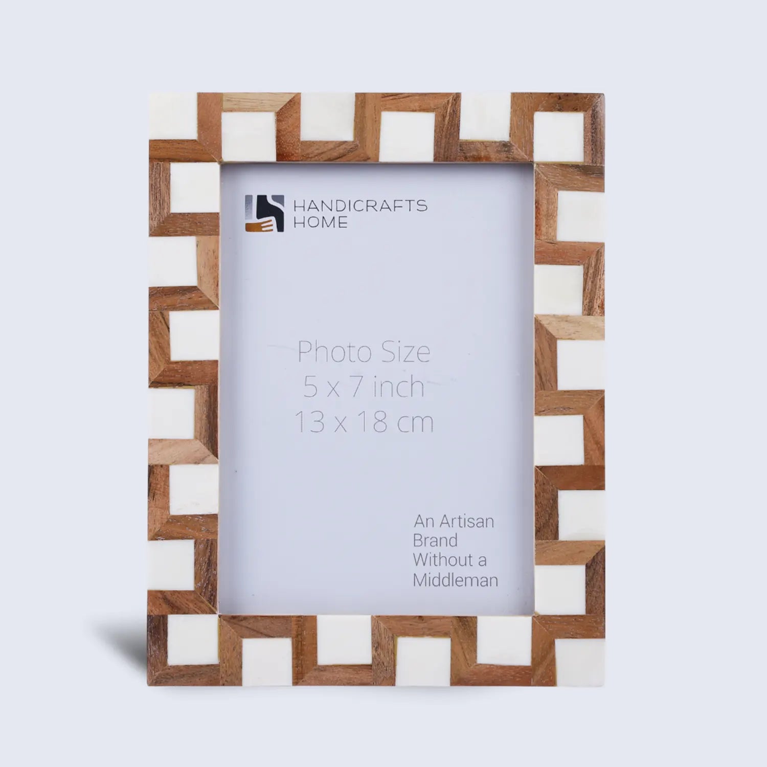 Brown White Wood & Bone Inlay Interlock Photo Frame, 2 Sizes