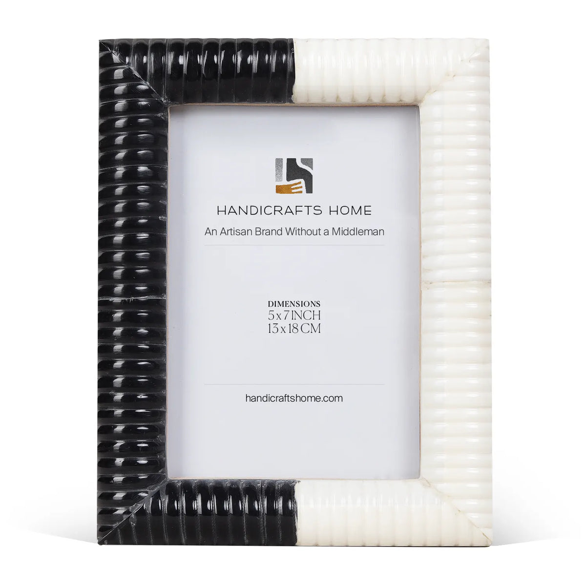 Handmade Black White Resin Hand Carved Ridge Picture Frame 4x6 5x7, for tabletop or wall display