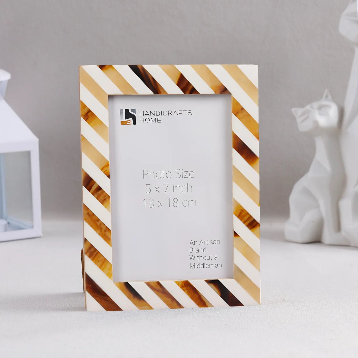 Picture Frames Striped Pattern Collection Bone & Resin Inlay, Brown & White - 4x6, 5x7