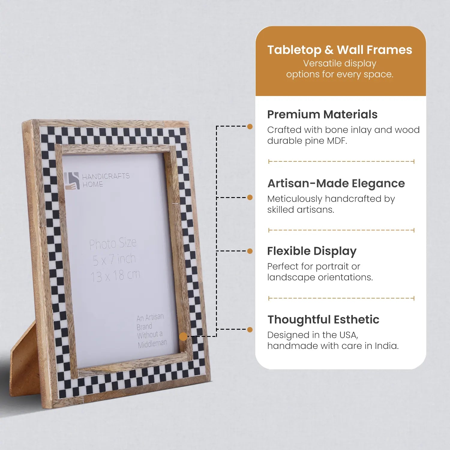 Picture Frame Chessboard Collection Bone Inlay Brown 4x6 & 5x7